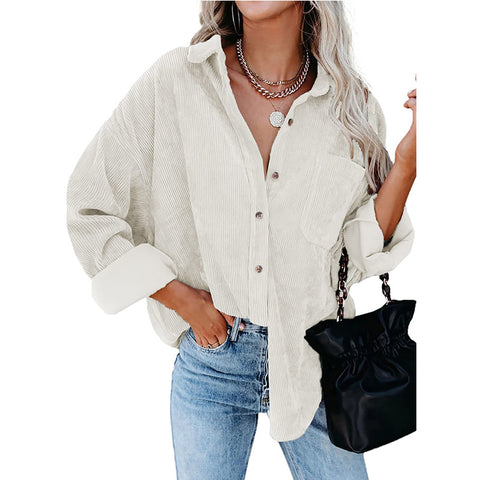 Chemise ample décontractée en velours côtelé pour femme M300964 