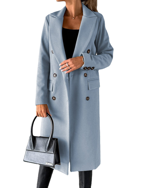 Jacke vielseitiger Wollmantel einfarbig Langarm Zweireiher Tasche m300579 