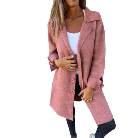 Damen einfarbig Revers mit Tasche Strickjacke einreihig mittellanger und langer Mantel m300614 