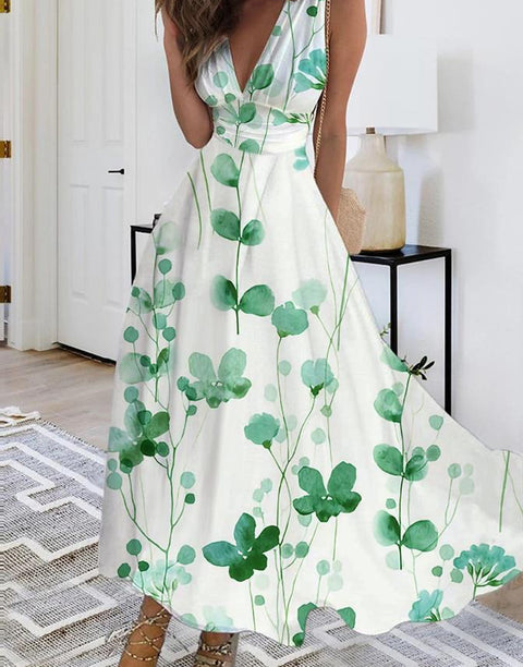 Damen neues V-Ausschnitt mit Futter hohe Taille ärmellos bedruckt sexy Westenkleid m301267 