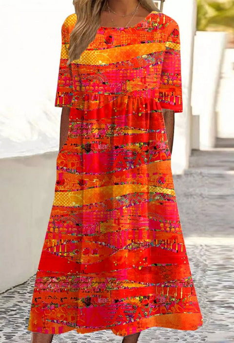 Up and down splicing pocket size printing large wide dress m302623-2