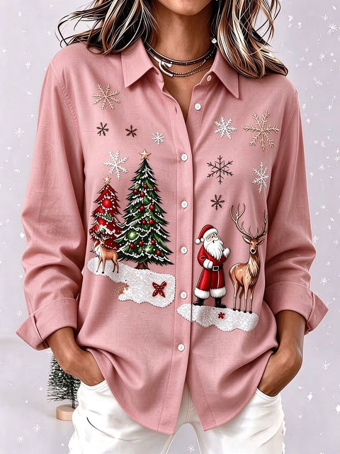 Santa Claus Reindeer Print Long Sleeve Shirt FF303510