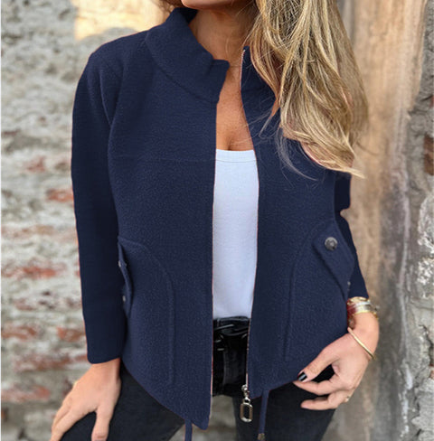 Women's casual woolen lapel tether false pocket blazer m302097