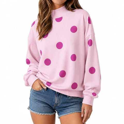 Polka dot print loose pullover sweater long sleeve casual versatile top m303221