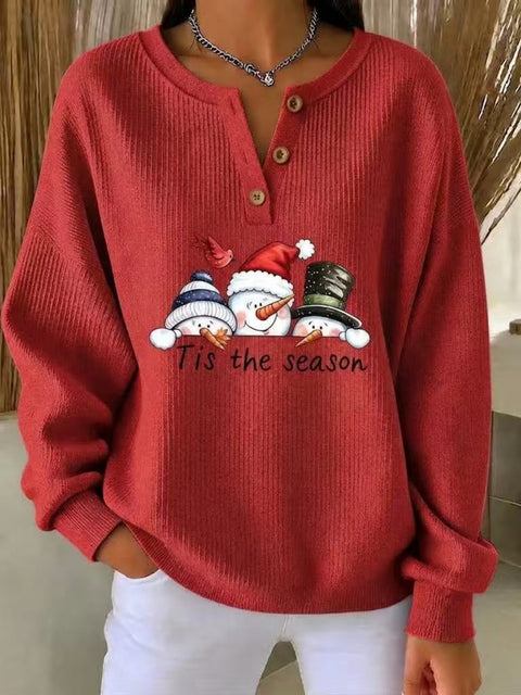 Christmas snowman carrot nose print women's button sweater FF303494