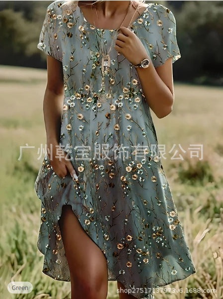 Floral print crew neck casual dress FF303190