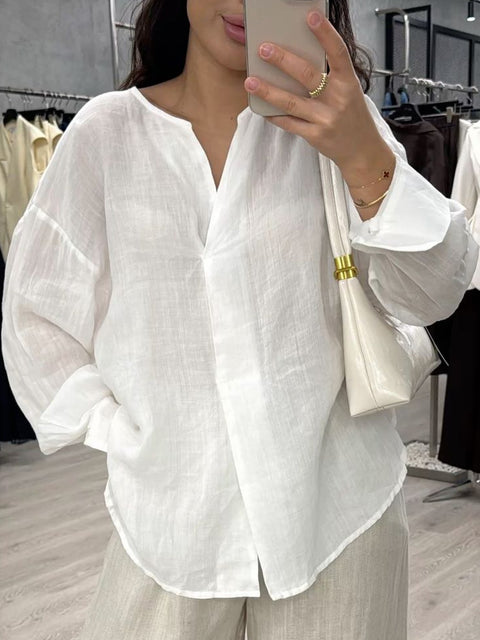 casual long-sleeved V-neck regular multi-color women's top shirt m303110