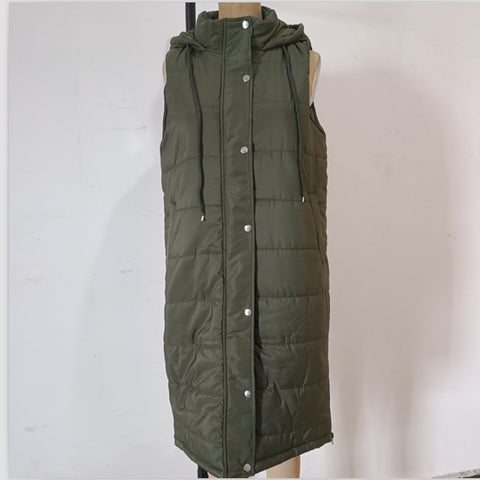 Einfarbige einreihige mittellange und lange Baumwolljacke mit Kapuze, Weste, Oberteil m300568 