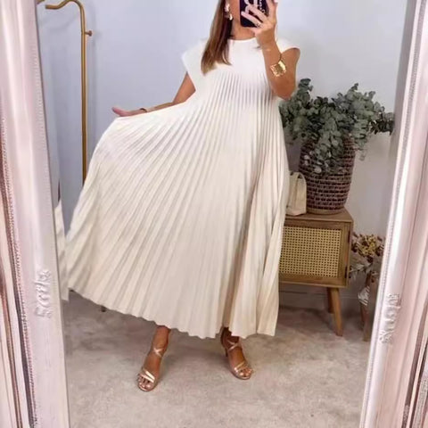 Robe plissée sans manches à col rond tendance m301308 