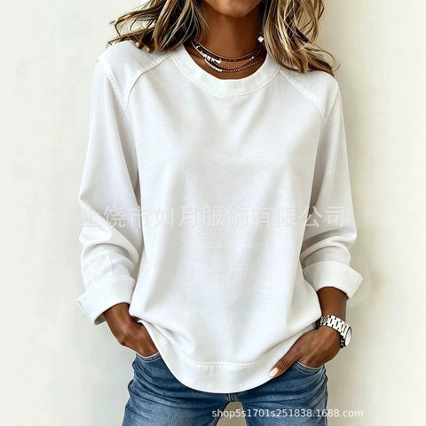 3D printed long-sleeved loose splicing round neck women's sweater FF303273
