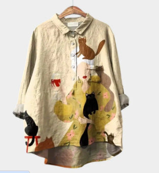 Loose printing round neck casual large size women's T-shirt m302702