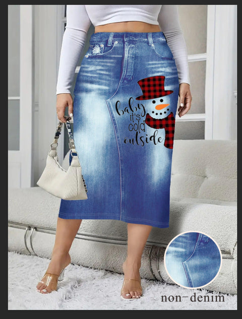 Large size fashion women's clothing imitation denim print flower print hip skirt m302405