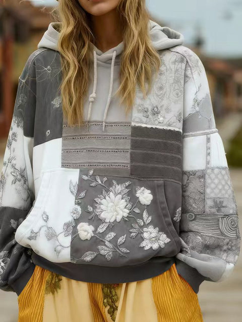 casual hooded long-sleeved pullover, regular digital printing women's sweater FF303127