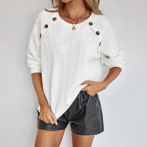 Pull d'hiver décontracté à col rond et boutons torsadés en tricot m301487 