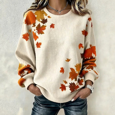 Waffle long-sleeved crew neck sweater literary retro FF303287