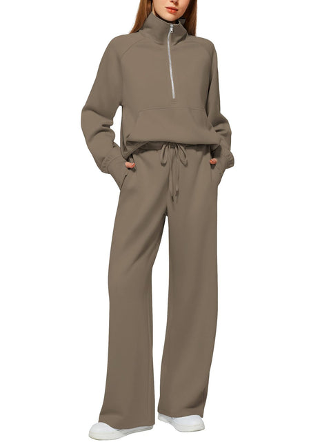 Women's two-piece oversized half-zipper sweatshirt wide-leg sweatpants casual cover m301809