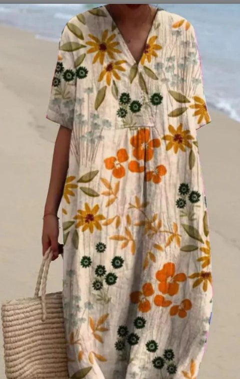 Fashion digital printing large wide V-neck dress m302382