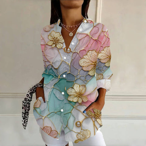 Chemise ample à manches longues et imprimé floral, grande taille, m301232 