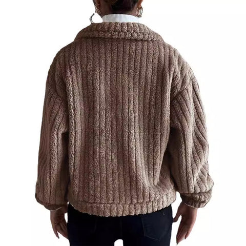 Revers fleece bequeme casual frauen kleidung verdickt plüsch jacke m300354 