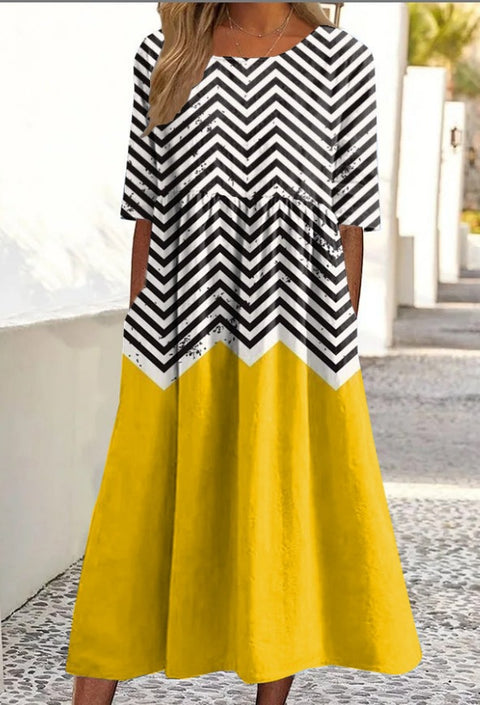 Up and down splicing pocket size printing large wide dress m302623-3