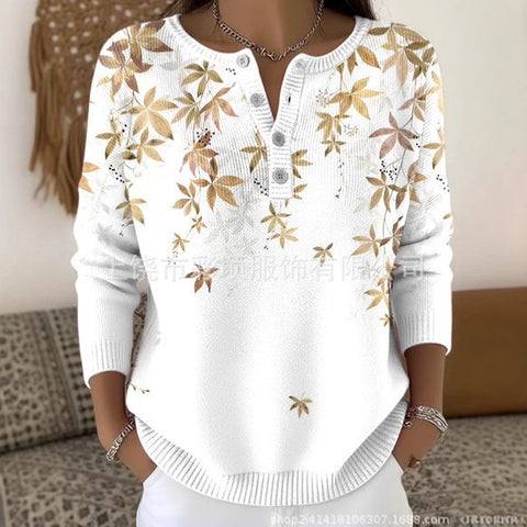 New Christmas sweater casual print cute button-up women's top FF303407