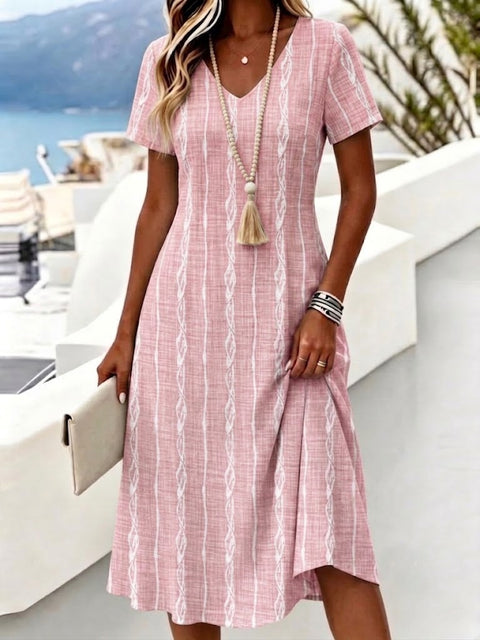 Printed women's v-neck short-sleeved temperament fashion dress m303046