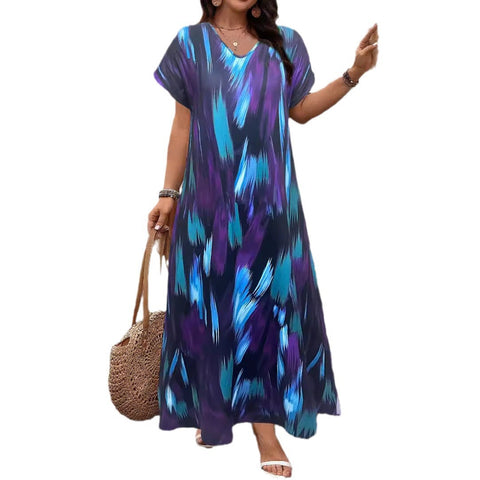 Printed hem split large size women's dress women's m302344