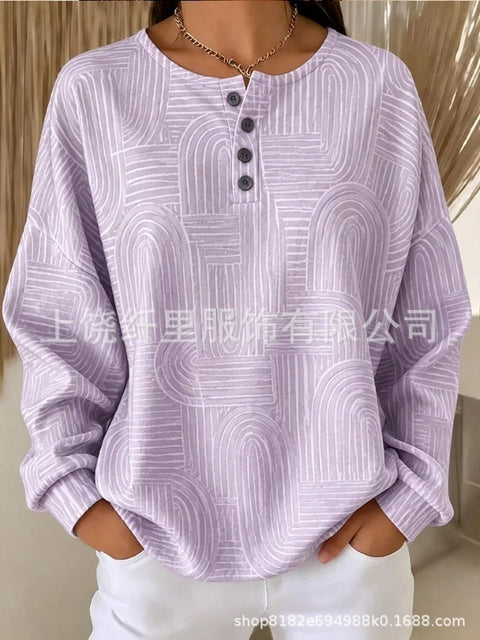 Crew neck 4 buckle spring and autumn fashion pattern 3D printing casual loose women's sweater FF303411 01