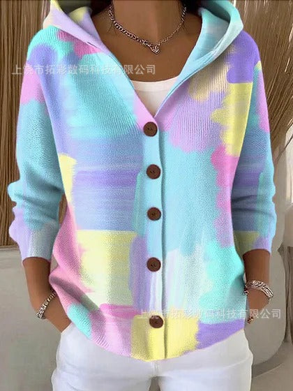 Button knitted hooded cardigan jacket autumn and winter new m303071