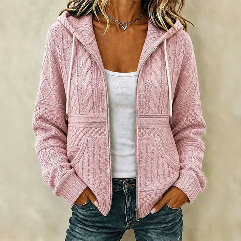 Floral elements 3D digital printing loose casual women's hooded zipper sweater FF303357