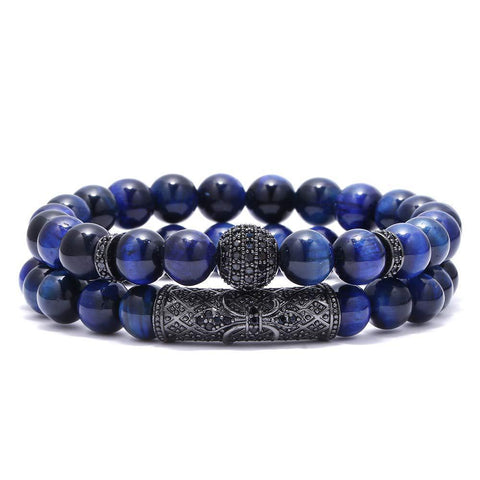 Elastisches Armband aus Tigerauge-Kupfer mit Mikroeinlage, schwarzer, matter Zirkonia, m3331288