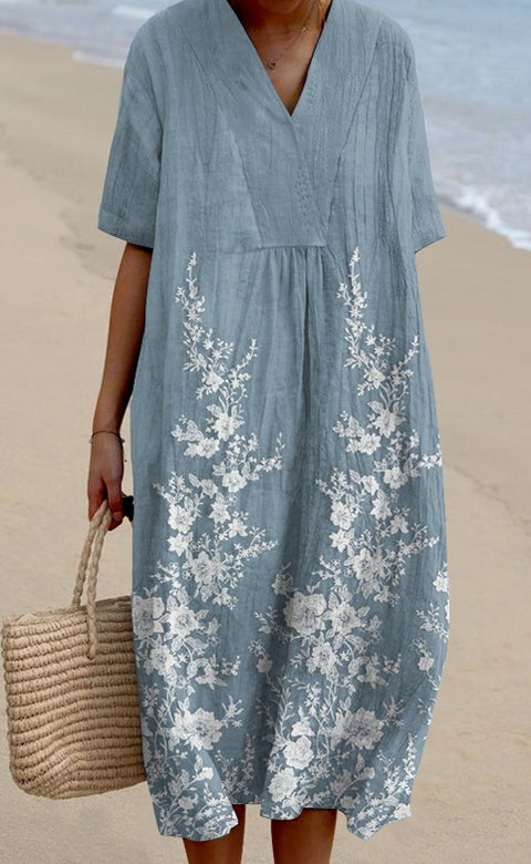 Large size women's shirt short-sleeved dress floral seaside vacation dress m302744