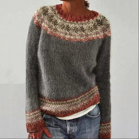 Neuer Pullover mit Rundhalsausschnitt, farblich passender, lockerer, modischer Pullover, Strickpullover m300454 