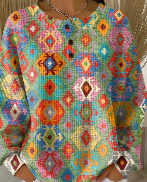 New retro 3D digital printing three-button stand-up collar Polo sweater m302116