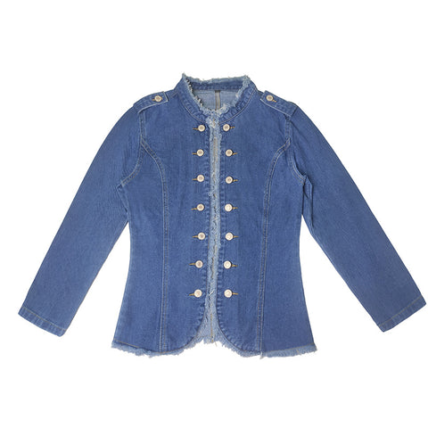 American short jacket denim blazer cat whisker single-breasted stand-up collar thin spring and autumn versatile denim long-sleeved women's m301765