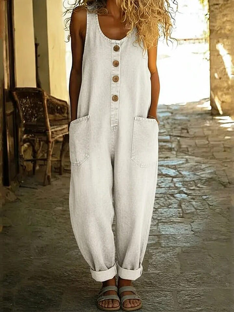 Retro trend wide-leg pants overalls women's sleeveless imitation denim m302436