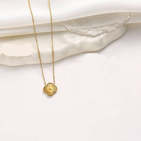 Ensemble de bijoux en acier titane trèfle Double face avec bracelet laser, incrustation de diamant de luxe léger m5010677