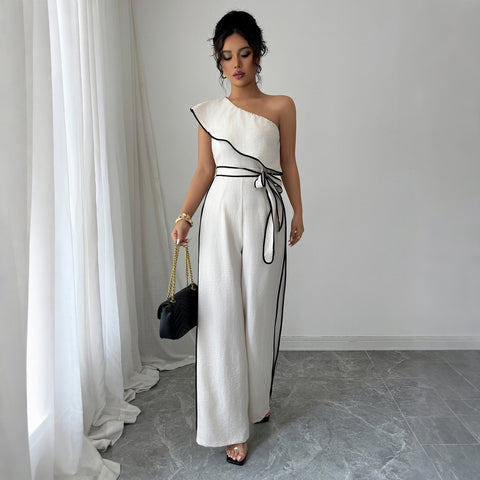 Eleganter Overall mit schrägen Schultern und weitem Bein und Hose im Windstil, m301391 