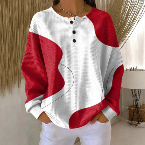 3D digital printing loose casual waffle stand-up collar long sleeve m303065