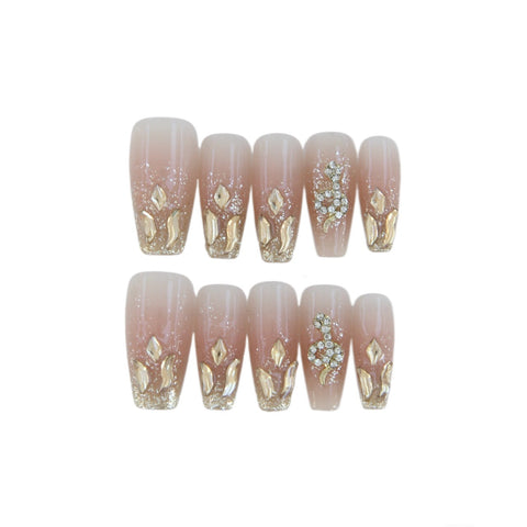 Glückliche kleine goldene Schlange, reine Handarbeit, trägt Rüstung, Flash-Diamant-Burst-Flash-Maniküre, mittleres und langes Nagelstück m3331213