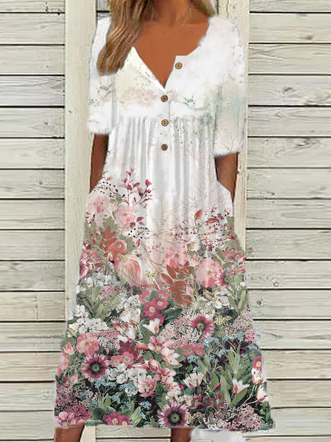 Bedrucktes Button-Down-Cardigan-Kleid mit Taschen m300714 