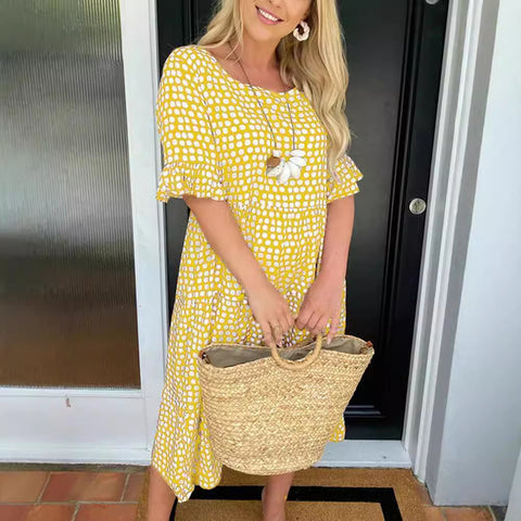 Sommerliches Kurzarmkleid mit Rundhalsausschnitt und Print m301311 