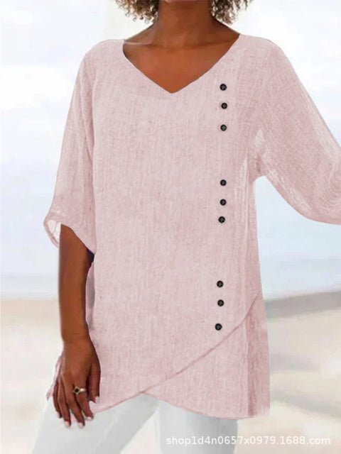 Women's printed animal natural scenery V-neck nine-quarter sleeve loose T-shirt m301289