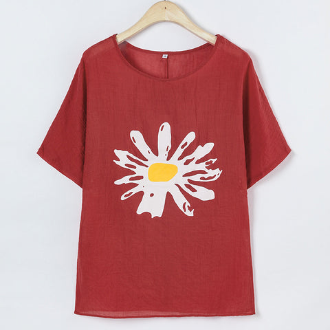 T-shirt ample à col ras du cou et manches mi-longues pour femme, imprimé, m300917 