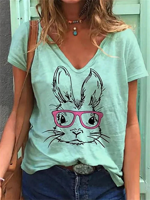 Spring new rabbit pattern printed short-sleeved crew neck T-shirt m302418