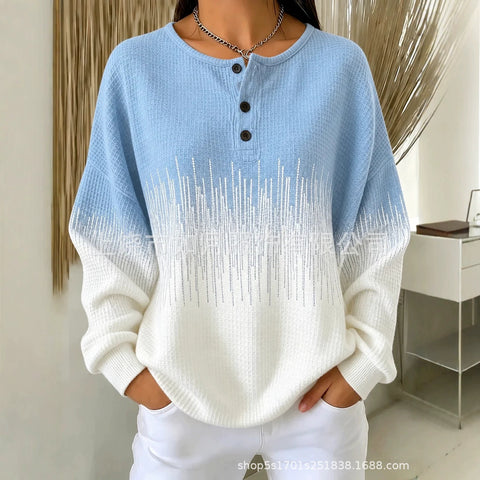 Long Sleeve 4 Button 3D Printed Loose Casual Women's Sweater FF303292