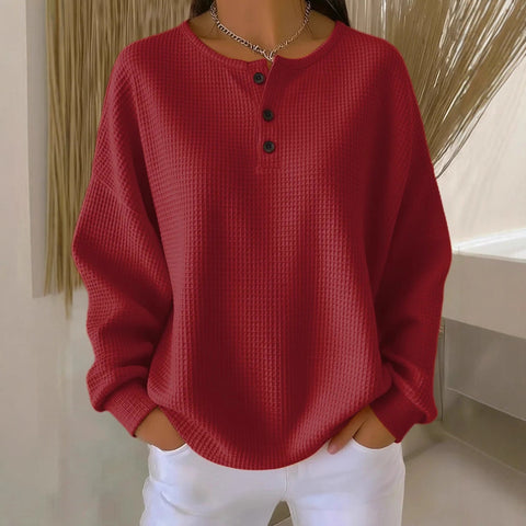 Crew neck waffle solid color pullover loose top FF303285