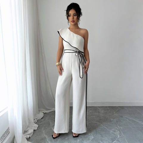 Eleganter Overall mit schrägen Schultern und weitem Bein und Hose im Windstil, m301391 