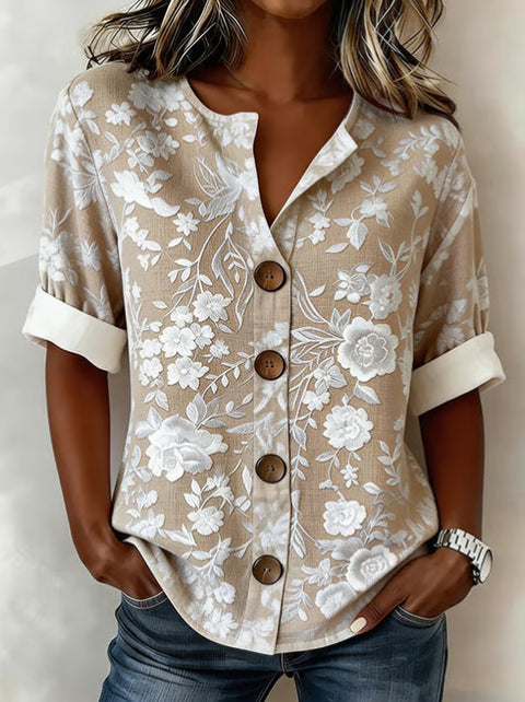 V-neck shirt long-sleeved printed button-down women's shirt m302710