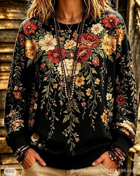 Autumn and winter crew neck 3D printed long-sleeved comfortable casual sweater FF303398